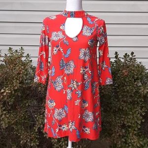 Red Floral Tunic Dress